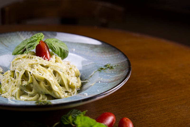 Creamy Pesto Fettuccine with basil pesto